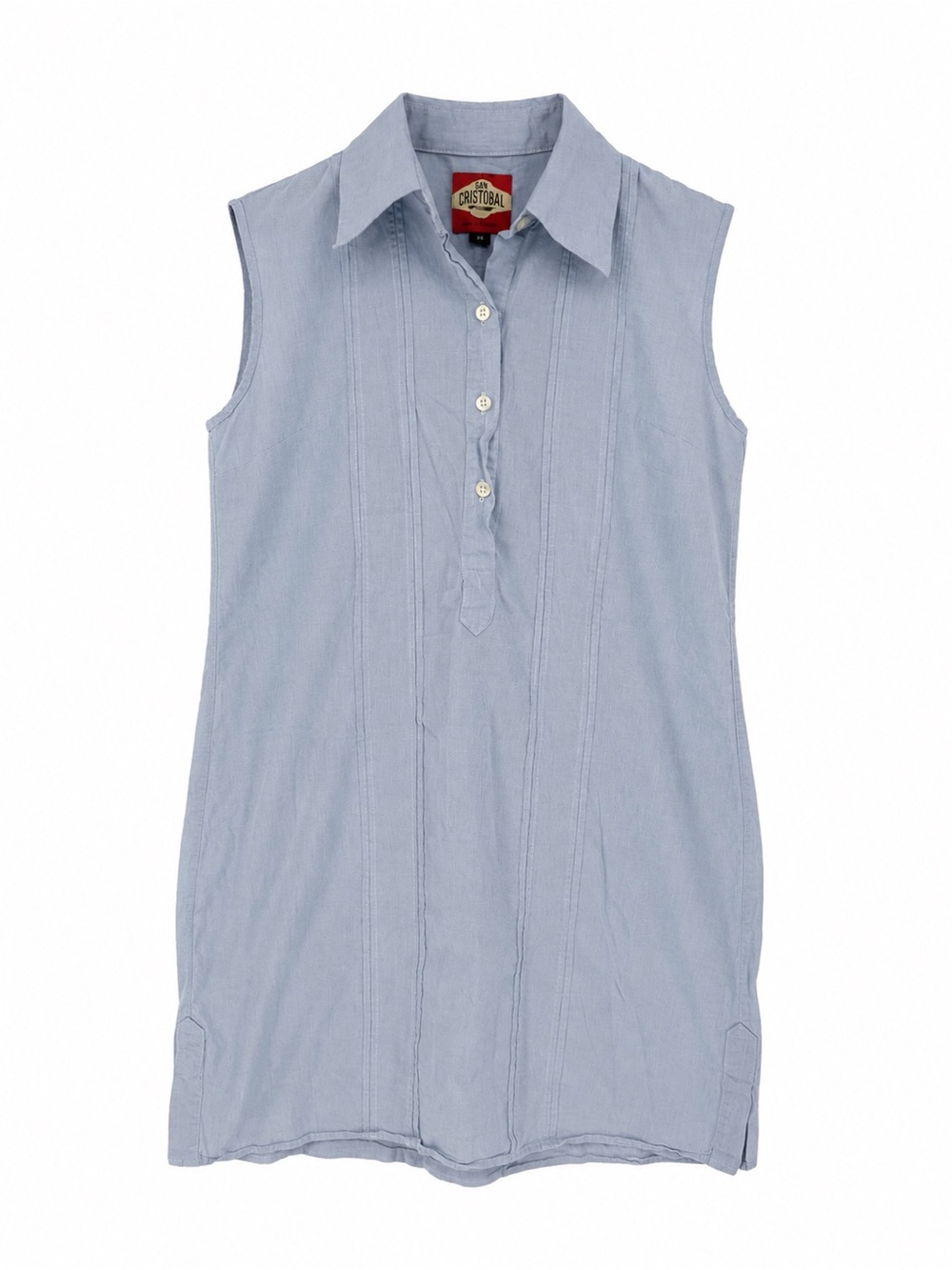 San Cristobal Blue Micro Plaid Guayabera Dress XS Cuban Resortwear Tailgate Prep